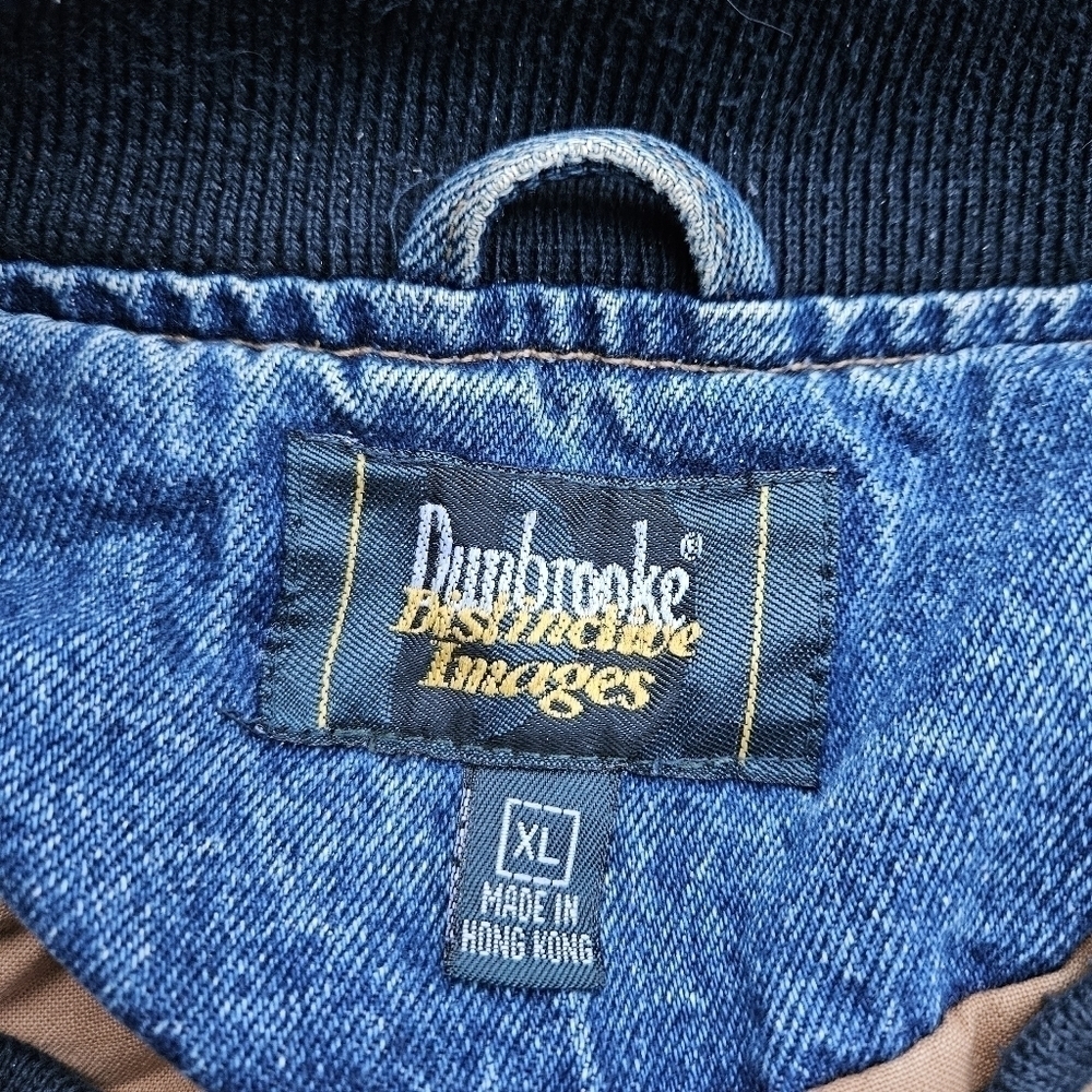 VTG 90s Dunbrooke Pace Denim Varsity Bomber Trucker Jacket Blue Tan Mens Size XL - Picture 4 of 16